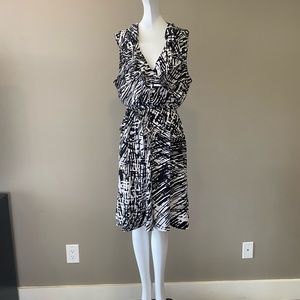 Sandra Darren Black & White Faux Wrap Dress - Size 12